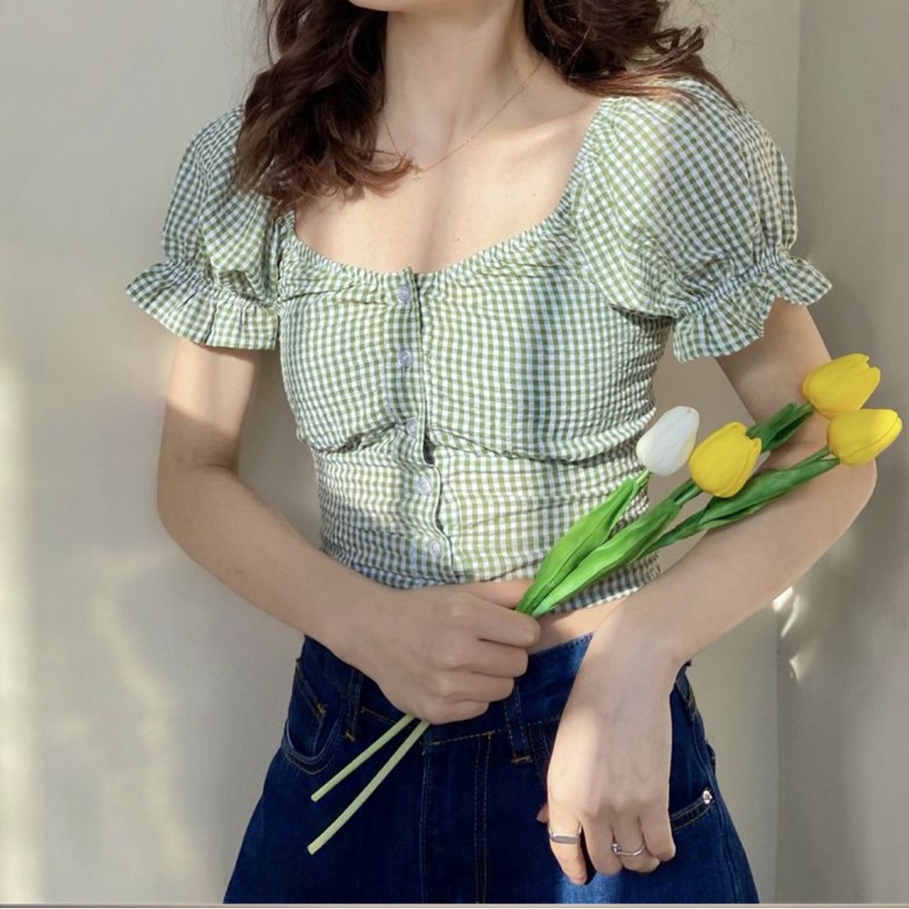 Checkered green and white cropped top